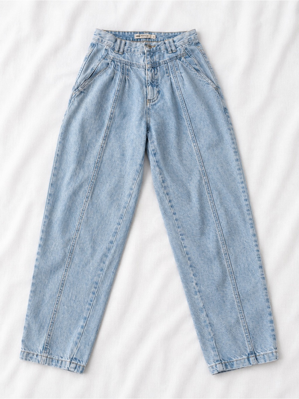 stradivarius Light Blue Pleated Boyfriend Jeans